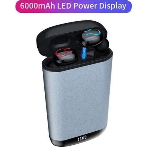 Bluetooth 5.0 Earbuds IPX5 Waterproof Sport Headset With Mic 6000mAh Charging Box Power Bank Display Charge Case For Android IOS