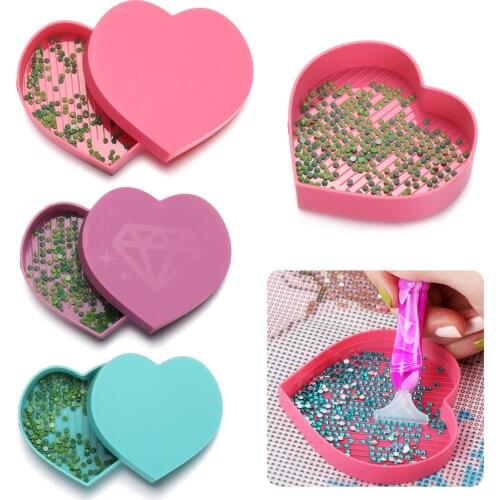 Heart-Shaped Diamond Painting Drills Tray Cross Stitch Embroidery Diamond Painting Nail Art Beading Plates Jewelry Storage Box