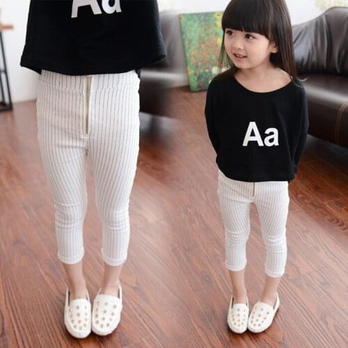 Girl Pants 2019 Fashion New Childrens Casual Trousers Kids Striped Pencil Pants Toddler Girls Zipper Design Thin Pants 3-8 Year