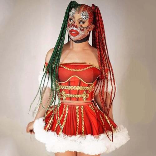 Christmas Party Dress Bar Dance Show Prom Wear Women Dancer Singer DS Outfit Set Gogo Dance Costumes Festival Outfits DN7279