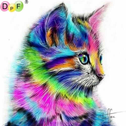 DPF 5D DIY Diamond Painting Colorful Cat Mosaic Embroidery Animal Cross Stitch Needlework Crafts Decoration pasted painting