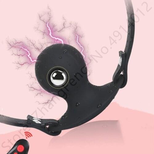 Electric shock Built-in steel ball Couple Silicone Gag Mouth plug Ball SM Adult Game Slave Sex Toy for Women Exotic Accessories