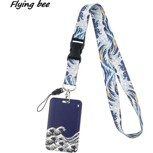 Flyingbee X1678 Waves Fashion Buckle Lanyards ID Badge Holder Bus Pass Case Cover Slip Bank Credit Card Holder Strap Cardholder