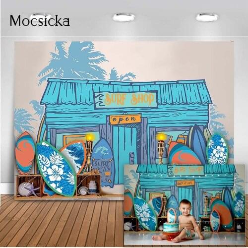 Surf Shop Backdrop Newborn Children Birthday Cake Samsh Portrait Background for Photo Studio Photocall Summer Holiday Hawaii