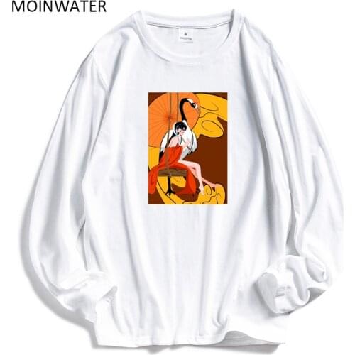 MOINWATER 2021 New Women Casual Long Sleeve Tees Lady Fashion White Black 100% Cotton T shirts Female Classic Print Tops MLT2101