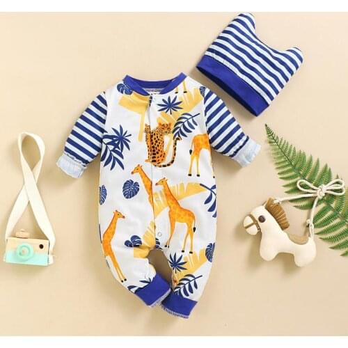 Ins Baby Animal Rompers For Boys And Girls 2021 Spring Newborn Climbing Jumpsuit For Boys Long Sleeve Clothes+hats 2pcs Infants