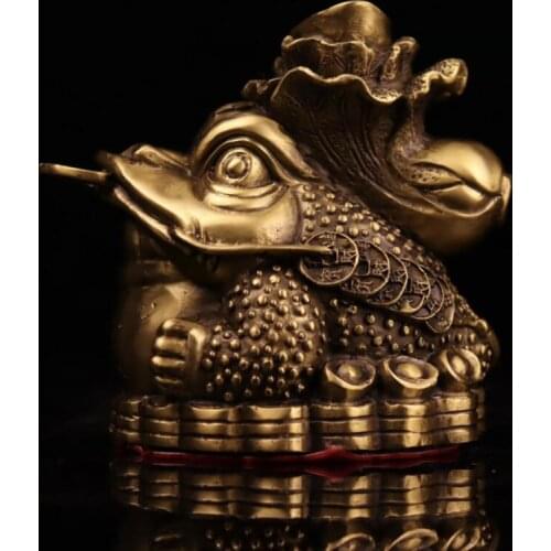 China brass gold toad back Chinese cabbage crafts statue