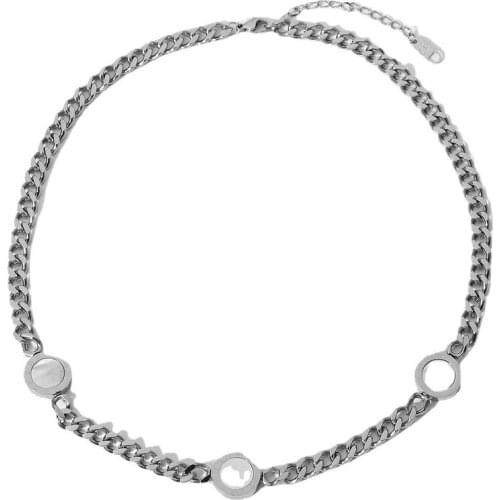 Stainless Steel Cuban Chain Double Sided Black White Shell Necklace For Women Choker Fashion Jewelry