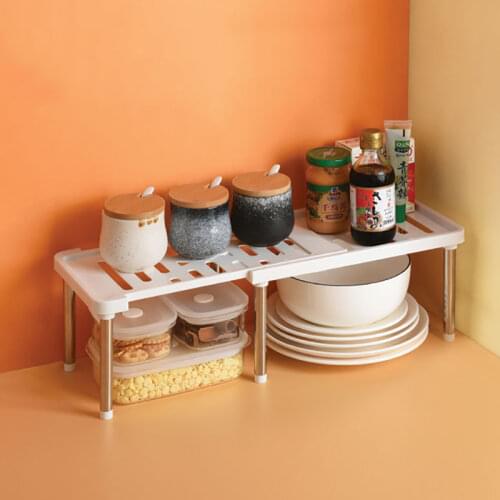 Kitchen Storage Rack Retractable Cabinet Shelf Plastic Stainless Steel Under Sink Storage Rack Household Seasoning Bottle Shelf