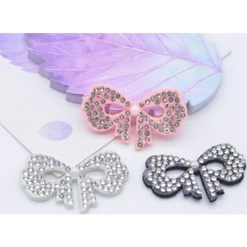15Pcs/lots Cute Pink Pearl Bowknot Tie Rhinestone Applique Sew on Patch for Clothing Dress DIY Beaded Patches Sweater Accessory