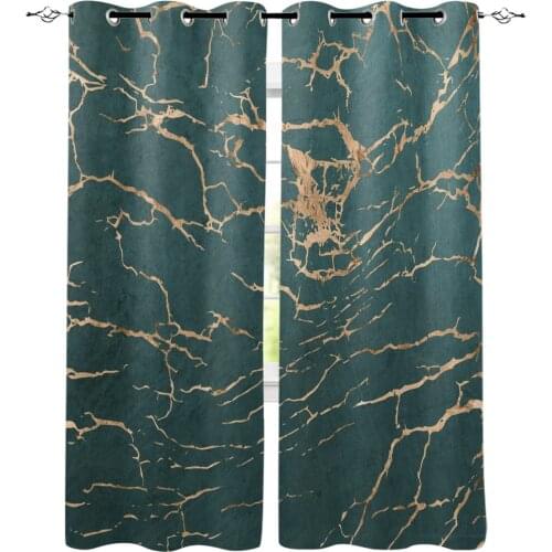 Marble Lines Cracks Texture Green Golden Metal Window Curtains LivingRoom Kitchen Curtains Left and Right Biparting Open
