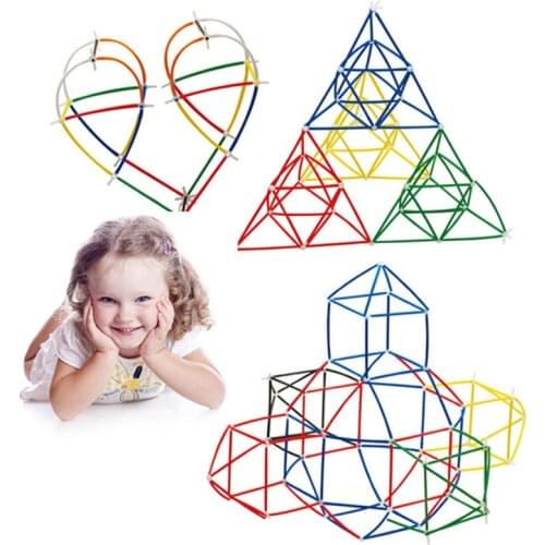 180/packs 4D DIY Straw Building Blocks Toy Set Plastic Stitching Inserted Construction Assembled Blocks Bricks Educational Toys