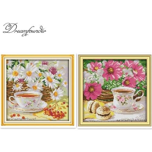 Afternoon tea cross stitch kit flower food still life 18ct 14ct 11ct printed canvas embroidery DIY handmade needlework plus