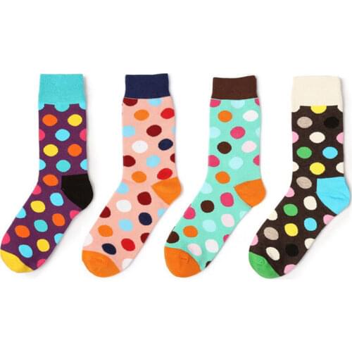 Unisex Painting Style Men Women Couple Sock Cotton Harajuku Polka Dot Colorful Dog Cat Socks 4 Pair Size 35-43