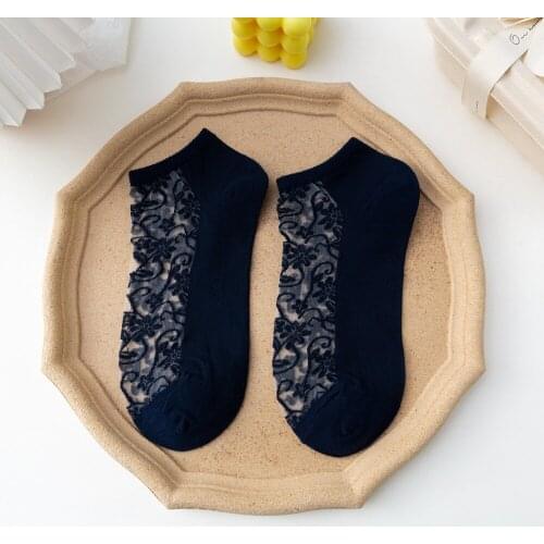Harajuku Retro Low-Cut Ankle Socks Hollow Out Women Sox Breathable Lace Flower Short Socks Summer Mesh Thin Crystal Silk Socks