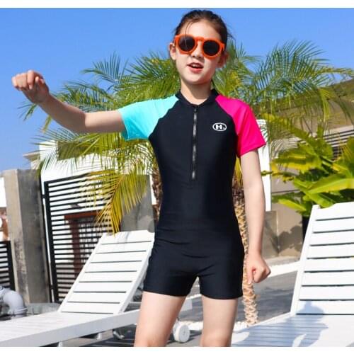 Aitonoble 2021 New Kids Rash Guard Years 10-15 Girls One Piece Swimwear Teenagers Swimsuit Diving Suit Rashguard for Girls