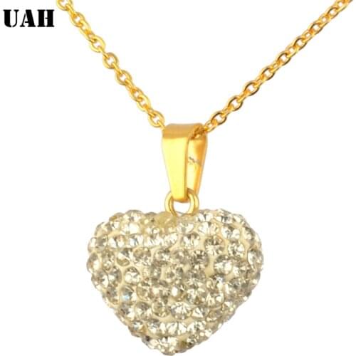 UAH 2019 New Gold Plated Ice Out Zirconia Heart Necklaces Bijoux For Women Collars Fashion Jewelry Collarbone Pendant Necklace