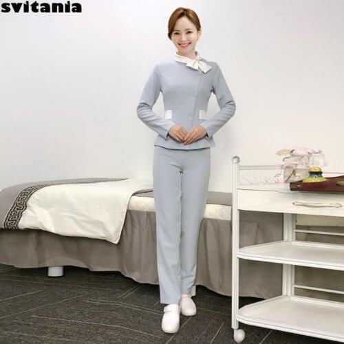 Summer New Hairdresser Work Suit Long Sleeve Beautician Uniform Salon Clothing Hairdresser Uniforme Massagista