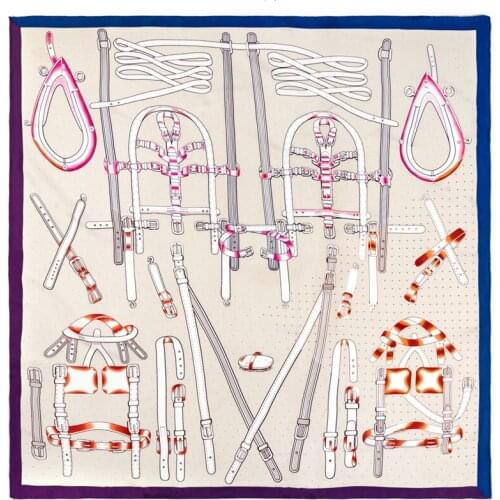 POBING Manual Hand Rolled Twill Silk Scarf Women Belt Melt Print Square Scarves Echarpes Foulards Femme Wrap Bandana Hijab 90CM