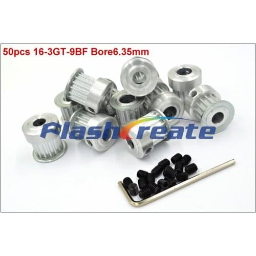 POWGE 50pcs 16 Teeth 3GT Timing Belt Pulley Bore 5/6.35/8mm Fit W=9/15mm GT3 Synchronous Belt 16T 16Teeth GT3 Pulley 16-3GT