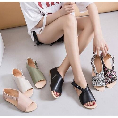 2020 Women Sandals Shoes Genuine Leather Hollow Out Flat Sandals Ladies Casual Soft Bottom Summer Shoes Peep Toe Style