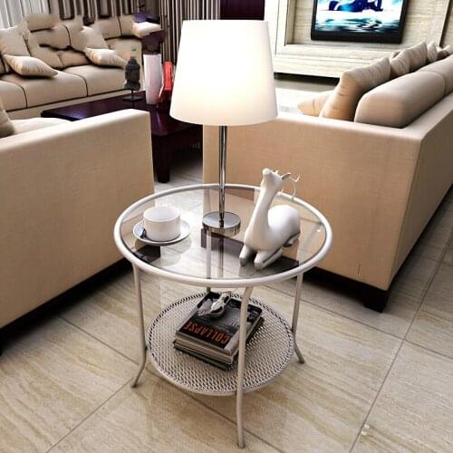 Modern Minimalist Corner Iron Tea Table Room Phone Several Sofa Side Table Tempered Glass Small Round Table