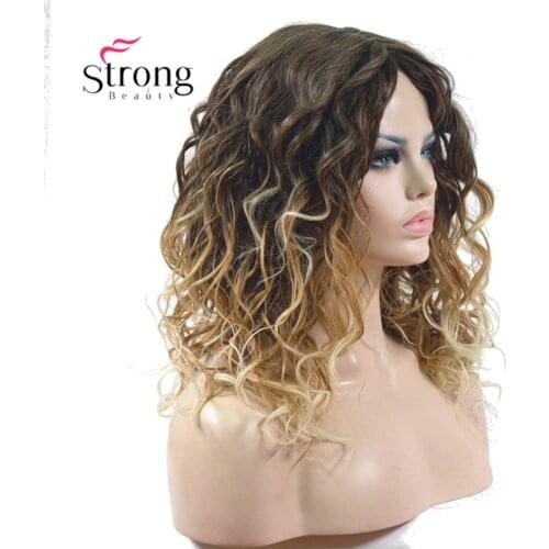 Medium length Kinky Blonde Ombre High Heat Resistant Full Synthetic Wig