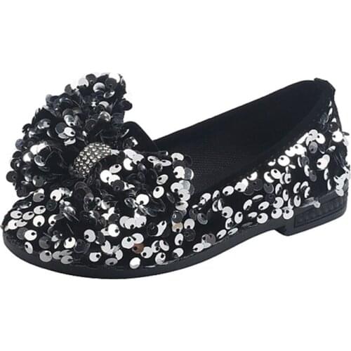 Girls Boat Shoes Childrens Leather Shoes New Kids Rhinestone Single Child Princess Shoes Butterfly-Knot Size 21-30
