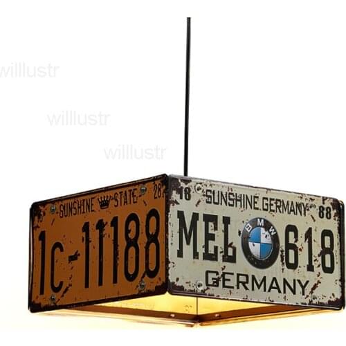 Vintage license plate pendant light retro metal lamp dinning room restaurant hotel loft shop iron number plate suspension light