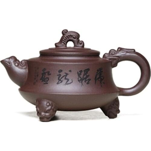 Yixing Purple Clay Teapot Raw Ore Purple Clay Three-legged Long Zun Handmade Teapot Chinese Tea Set Household Teapot