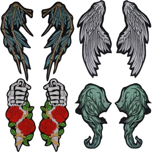 1Pair Large Patches Applique DIY Stickers Iron on Biker Wing Back Badge Punk Motorcycle Embroidery Patches for Clothes