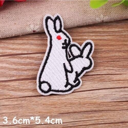 PGY 1PCS Creative Handsome Embroidery Patch Iron On Clothes Shy rabbit Pattern for Clothes DIY Decorative Jacket Stickers