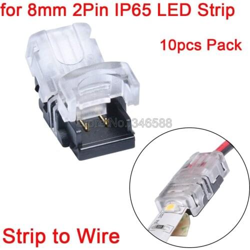 10pcs 2Pin LED Strip to Power Quick Connector for 8mm SMD 3528 3014 IP65 Waterproof LED Tape Light Connection PCB Board to Wire