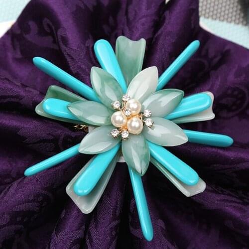 10pcs Creative new blue flower napkin buckle Chinese restaurant model room hotel set table alloy napkin ring napkin rings
