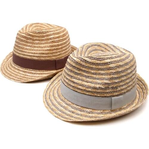 202103-gaoda-bianzi new summer Handmade raffia grass striped sun cap men women panama jazz hat