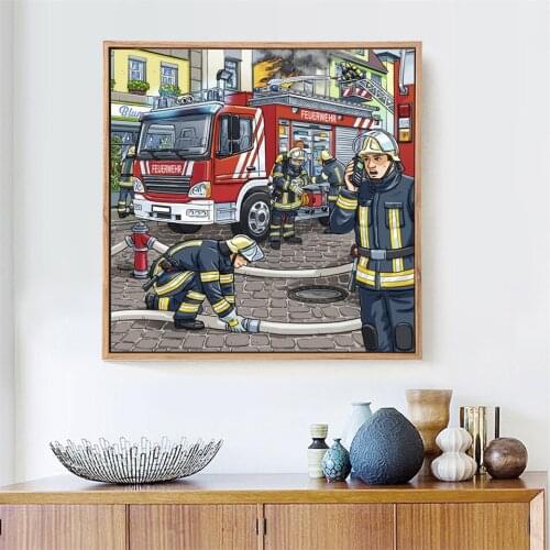5D DIY Diamond Embroidery Cartoon Fireman Cross Stitch Wall Sticker Mosaic Picture Of Rhinestone Paste Embroidery Home Crafts