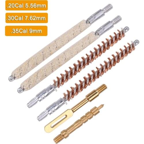 6pcs/set Gun Barrel Cleaning Rod Brush Head Kit for .22cal/5.56mm .30cal/7.62mm .35cal/9mm Rifle Pistol Gun Cleaning Tool