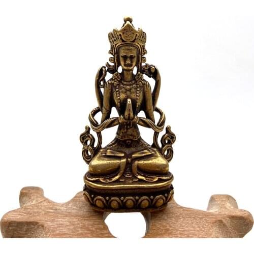 Antique Copper Thailand Guanyin Buddha Statue Home Decorations Living Room Small Ornaments Office Desk Miniature Figurines Gifts