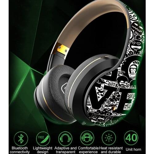 Bluetooth 5.0 Wireless Headset Graffiti Foldable Sports Game Headphones for Mobile Phone