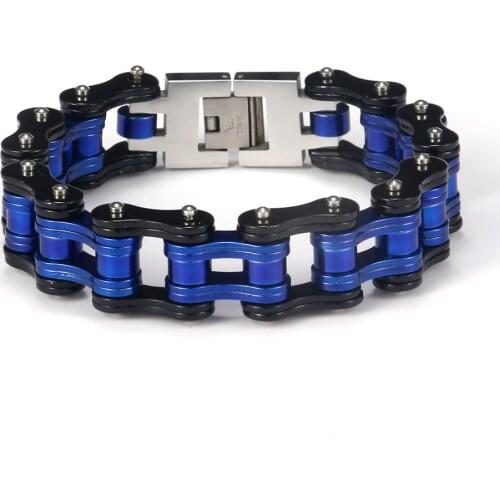 Punk Jewelry Biker Bicycle Motorcycle Chain Men Bracelets Bangle 16mm Titanium Steel waterproof Black blue Bracelet customizable