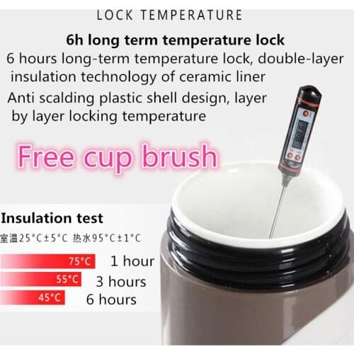 Household vacuum coffee milk water cup with handle 380ml ceramic lining