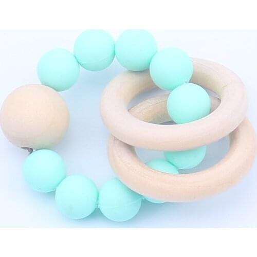 Baby Nursing Bracelets Silicone Teether Teething Wood Rattles Toys Baby Teether Bracelets Nursing Toys Gift 8 Colors