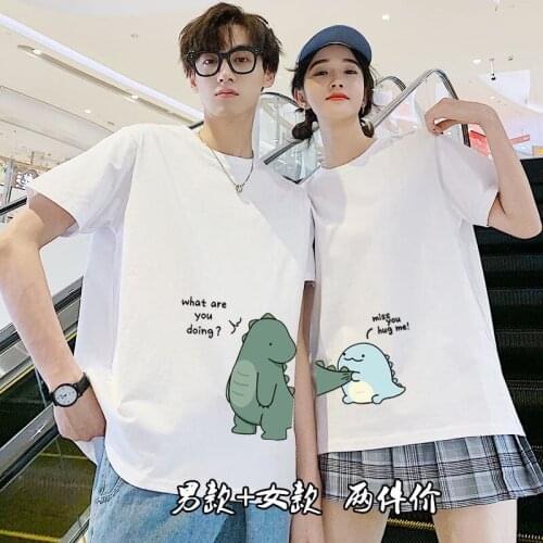 [two Piece] Pure Cotton Lovers' Short Sleeve T-Shirt New Spring Summer Korean Loose Top for Men and Women