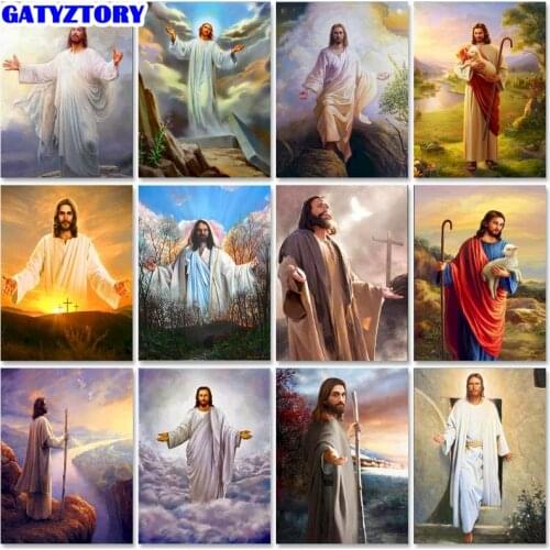 Gatyztory 40x50cm Jesus Painting By Numbers Frame Canvas For Adults Diy Kit Drawing Picture Coloring By Number Decoration Art