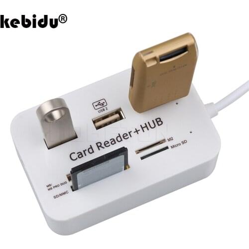 Kebidu New 3 Port USB HUB Splitter Combo Card Reader Support Micro TF SD M2 MS SDHC MMC Card Reader