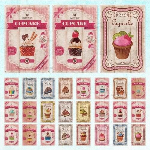 Cupcake Vintage Metal Tin Sign Plaque Retro Poster Wall Decor Kitchen Cafe Cake Shop Room Home Art Decorative Metal Painting
