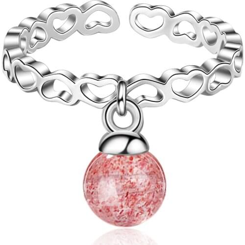 Hot New Style Open Ring 925 Sterling Silver Ring Adjustable Size Activity Ring Pink Crystal Ring