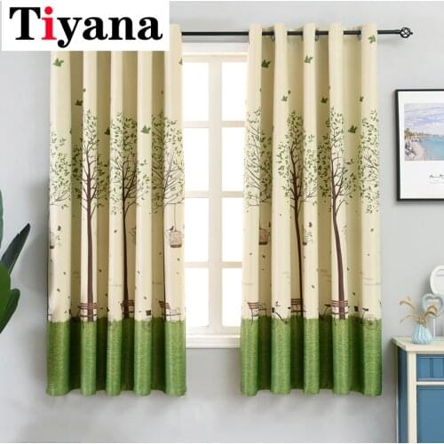 Tiyana Green Tree Short Curtains For Kitchen short grommet top curtains Sheer Curtains Window Screening Drapes PC03X