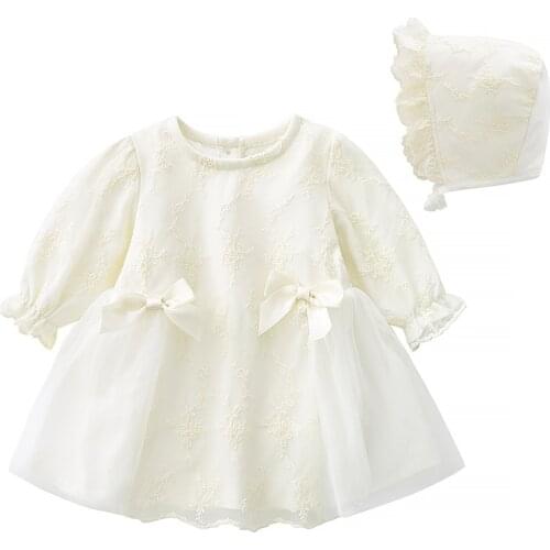 Ruffles Lace Bow Newborn Baby Girl Dress Set Princess Autumn Long Sleeve Formal Dresses 1 Year Girls Clothes