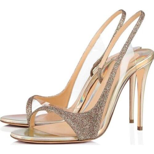 Summer new fashion golden hollow stiletto sandals banquet dress large size sequins handmade custom-made womens sandals